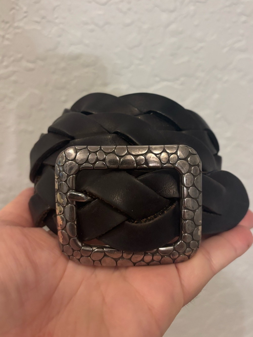 Brighton Black Braided Leather Belt Silver Concho Western Boho Size large 42